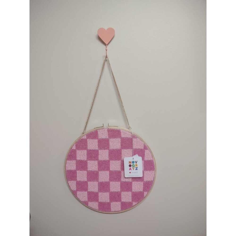 NOVOGRATZ HOME wall Decor Seed Bead Wall Art Hanging Decor Checkered Bead Pink
